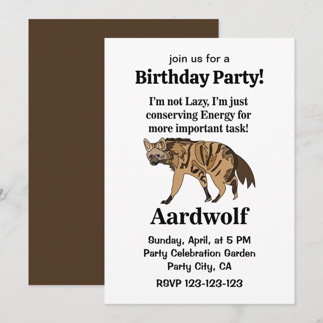 Convite Aardwolf Hyena Spirit Animal Birday (Frente/Verso)