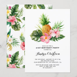 Convite Abacaxi Abacaxi Floral Tropical Aniversário