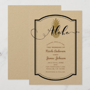 Convite Abacaxi Dourado & Abacaxi Preto Rústico Tropical