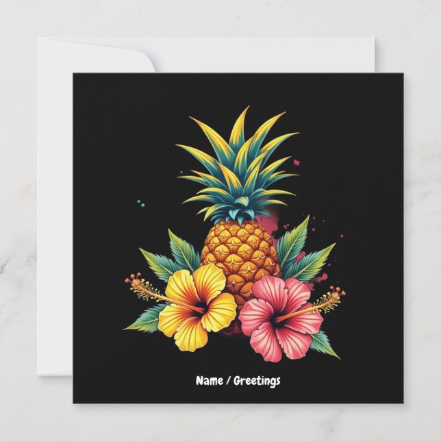 Convite Abacaxi e Hibiscus Floral Hawaii Summer Beach (Frente)