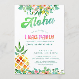 Convite Abacaxi Floral Luau aniversário de 30 anos