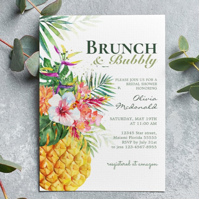 Convite Abacaxi Floral Tropical Brunch e Bubble (Criador carregado)