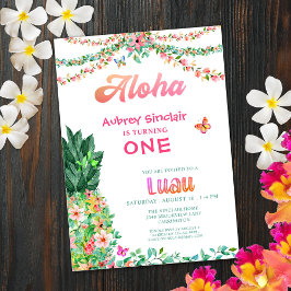Convite Abacaxi Tropical Luau Primeiro Aniversário