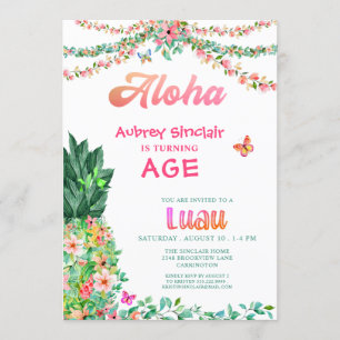 Convite Abacaxi Tropical Luau QUALQUER Idade Aniversário
