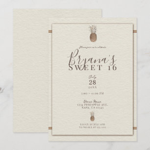 Convite Abacaxi Vintage Minimalista Elegante Creme Doce 16