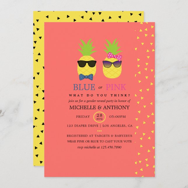 Convite Abacaxis exóticos e bonitos confete Revolução de G (Frente/Verso)