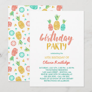 Convite Abacaxis - Festa de aniversário de Verão