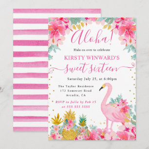 Convite Abacaxis Rosa e Dourado & Flamingo Sweet 16