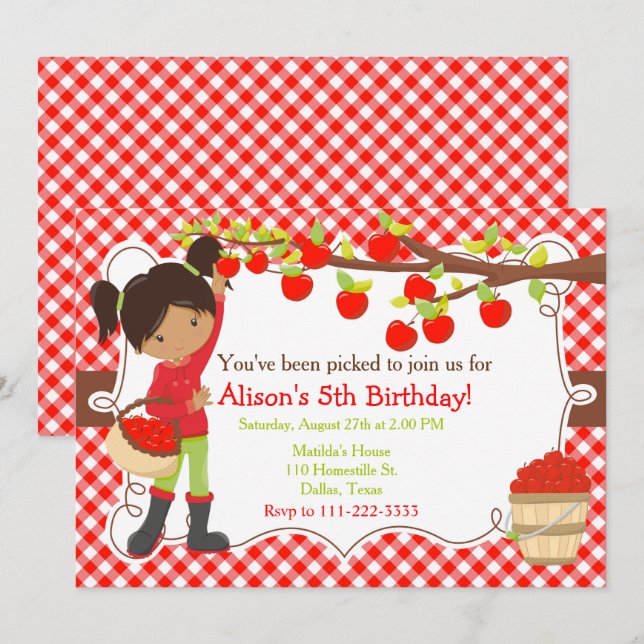 Convite Abaixo Autumn Apple Picando Afro-Americano (Frente/Verso)