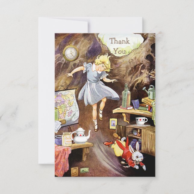 Convite Abaixo o buraco do coelho Obrigado Chá de fraldas (Frente)