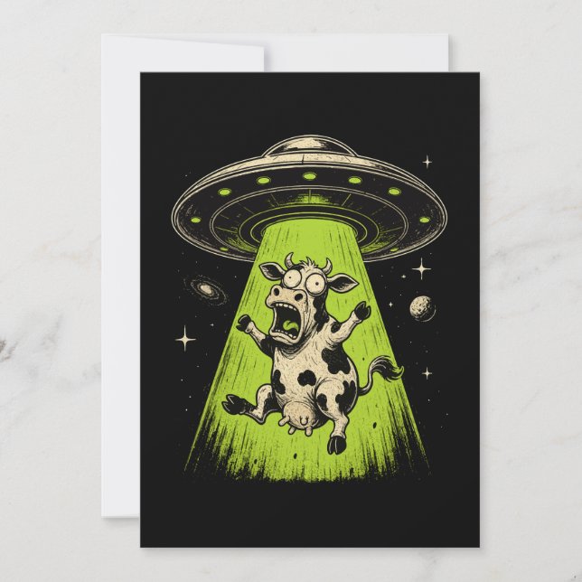 Convite Abdução de Vaca Alienígena Weirdcore Surreal (Frente)