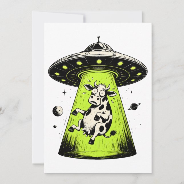 Convite Abdução de Vaca Alienígena Weirdcore Surreal (Frente)