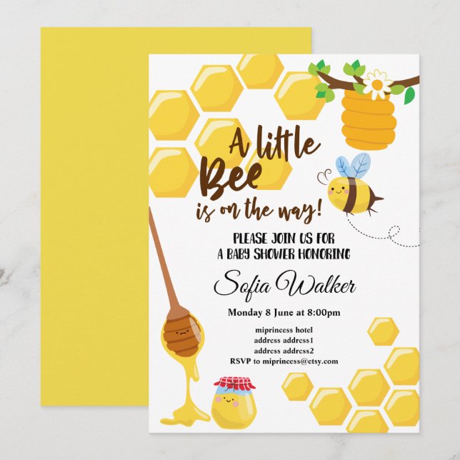 Convite abelha, abelha, pente de mel, chá de fraldas (Frente/Verso)
