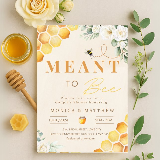 Convite Abelha com Casal de abelhas Chá (Bee Meant to Bee Couples Shower Coed Bridal Invitation)