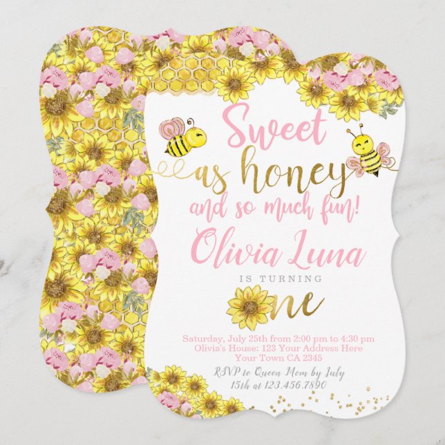 Convite Abelha Primeiro Aniversário (Frente/Verso)
