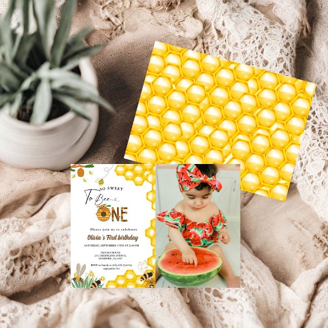 Convite Abelhas amarelas do dia da abelha primeira festa d (Criador carregado)