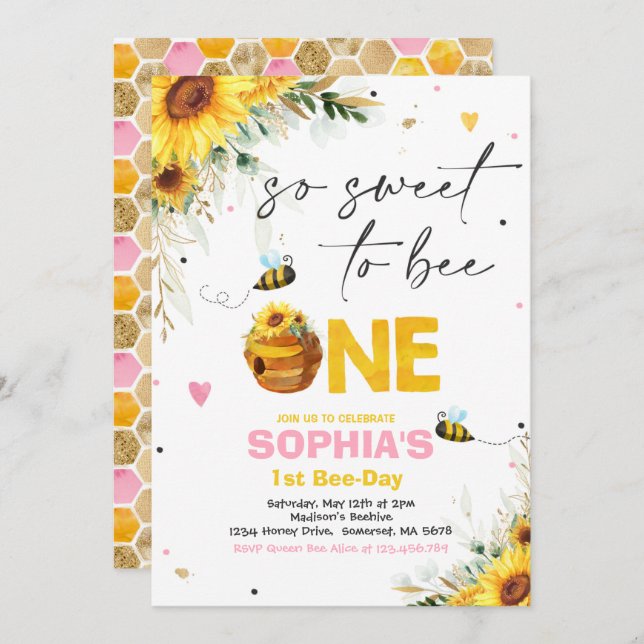 Convite Abelhas Aniversário Festa de aniversário de Mel de (Frente/Verso)