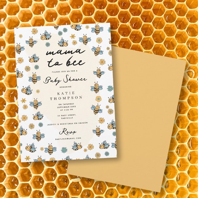 Convite Abelhas Bonitas E Flores Selvagens Mamãe Para Ser  (Cute Bee & Wildflowers Mama To Be Baby Shower Invitation)