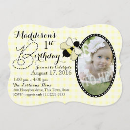Convite Abelhas de mel e Gingham Birthday