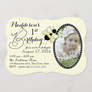 Convite Abelhas de mel e Gingham Birthday