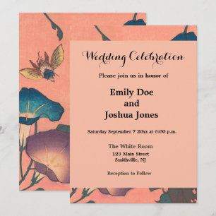 Convite Abelhas e Flores - Arte Japonesa Rosa Floral