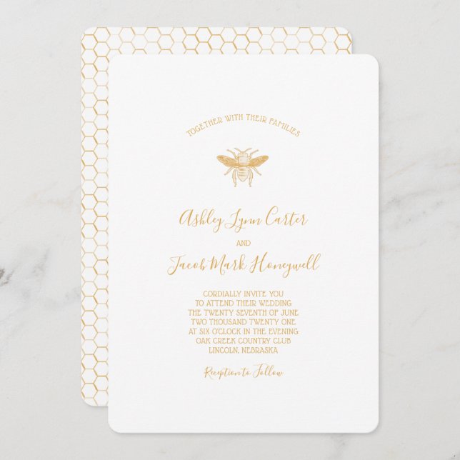 Convite Abelhas e Ouros - Padrão Honeycomb 2 (Frente/Verso)