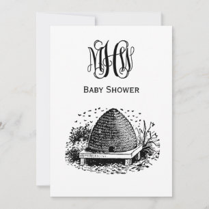 Convite Abelhas Vintage e Colmeia #1 Fonte Monograma Vine