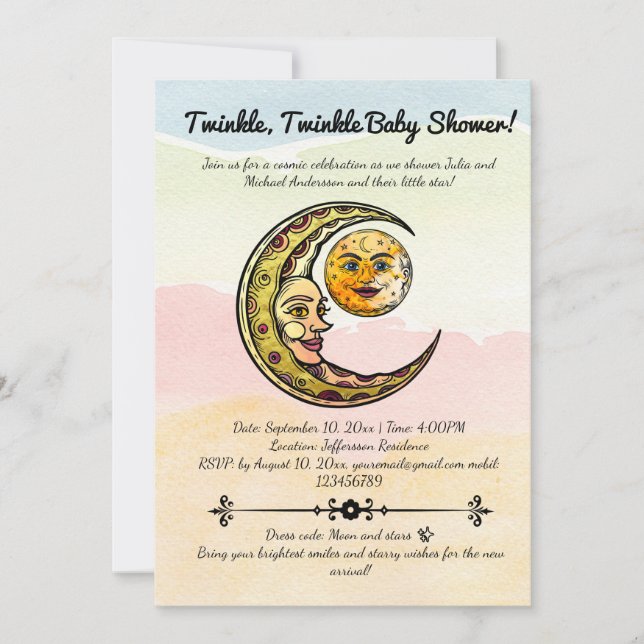 Convite Abençoações Celestiais: Saudando Nossa Pequena Est (Frente)