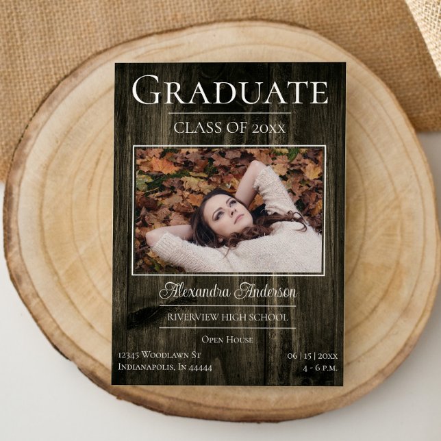 Convite Aberto para Graduação de Fotos Rustic (Rustic Photo Graduation Open House Invite)