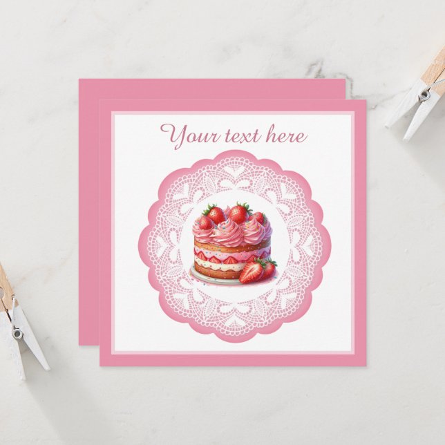 Convite Abertura de bolo cor-de-rosa de padaria ou qualque (Frente/Verso In Situ)