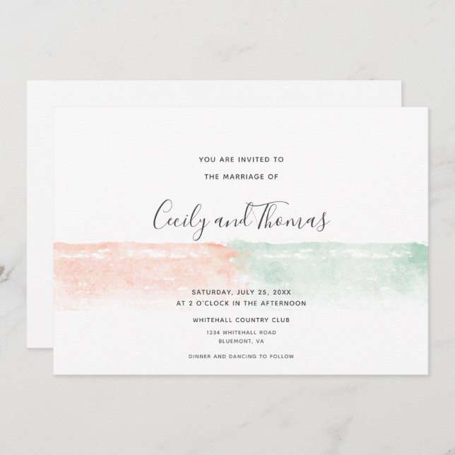 Convite Abertura Simples de Apricot Moderno e de Aquarela  (Frente/Verso)