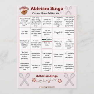 Convite Ableism Bingo Card Chronic Ilness Edition Vol. 1
