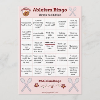 Convite Ableism Bingo Card Chronic Pain Edition