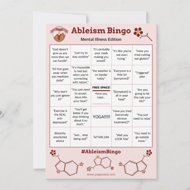 Convite Ableism Bingo Card Mental Illness Edition (Frente)
