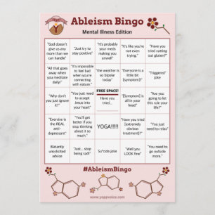 Convite Ableism Bingo Card Mental Illness Edition