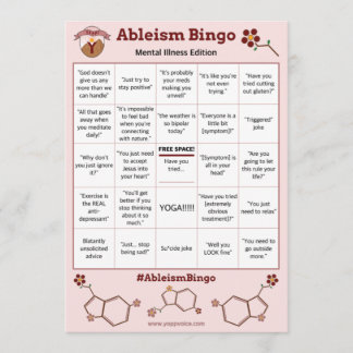 Convite Ableism Bingo Card Mental Illness Edition