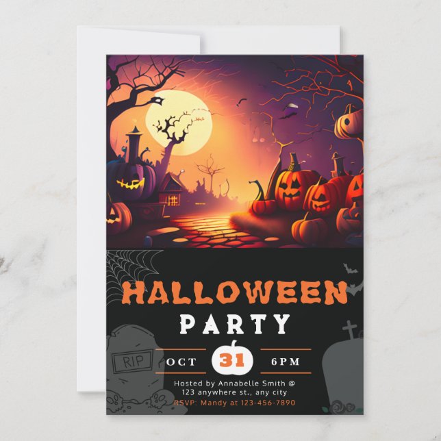 Convite Abóbora Assustadora Lua Cheia Halloween (Frente)
