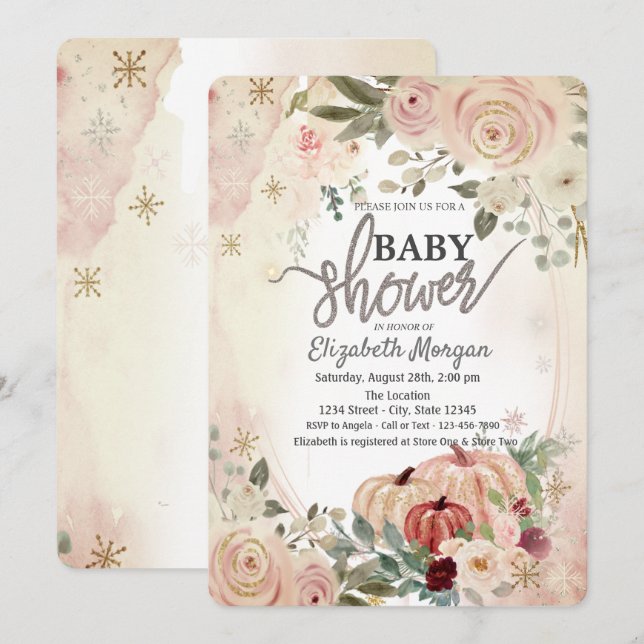 Convite Abóbora Boho Flores Chá de Bebê (Frente/Verso)