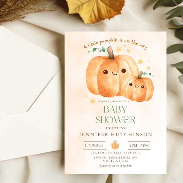 Convite Abóbora Bonita No Caminho Chá de fraldas (Cute Pumpkin On The Way Fall Baby Shower Invitation)