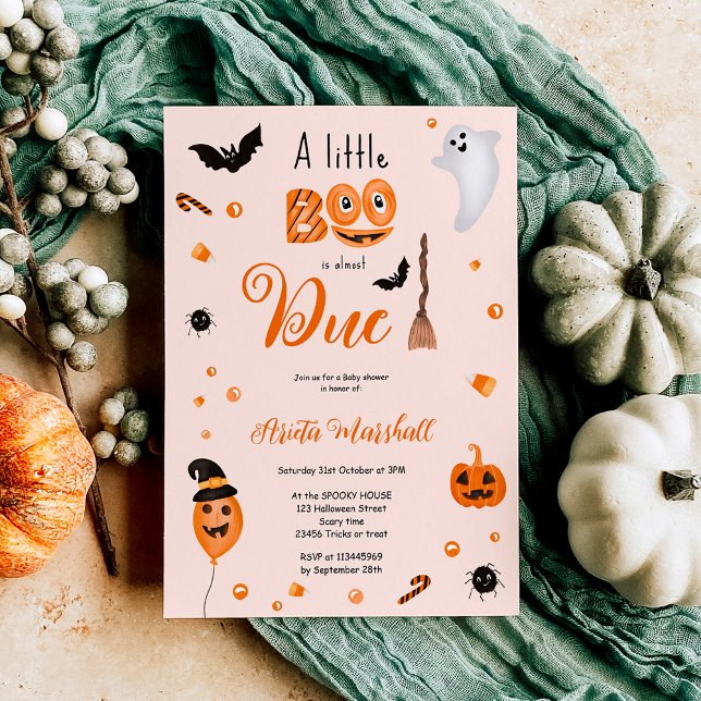 Convite Abóbora-branca chá de fraldas rosa-do-Halloween (Cute pumpkin Boo Halloween baby shower pink Invitation)
