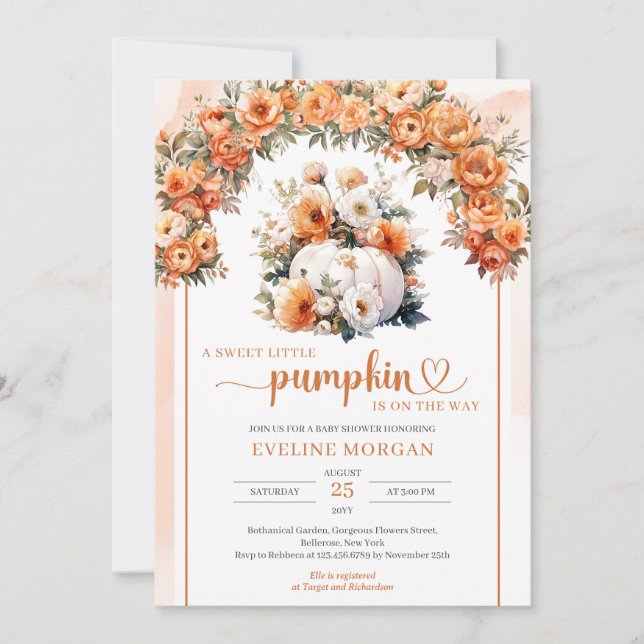 Convite Abóbora branca de aquarela outono queda do arco fl (Frente)