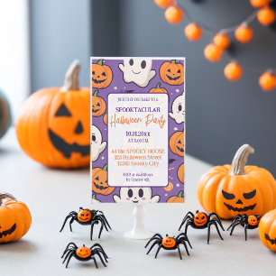 Convite Abóbora-branca Festa de Halloween Roxo-Laranja