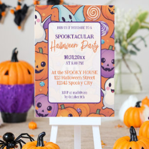 Convite Abóbora-branca Festa de Halloween Roxo-Laranja