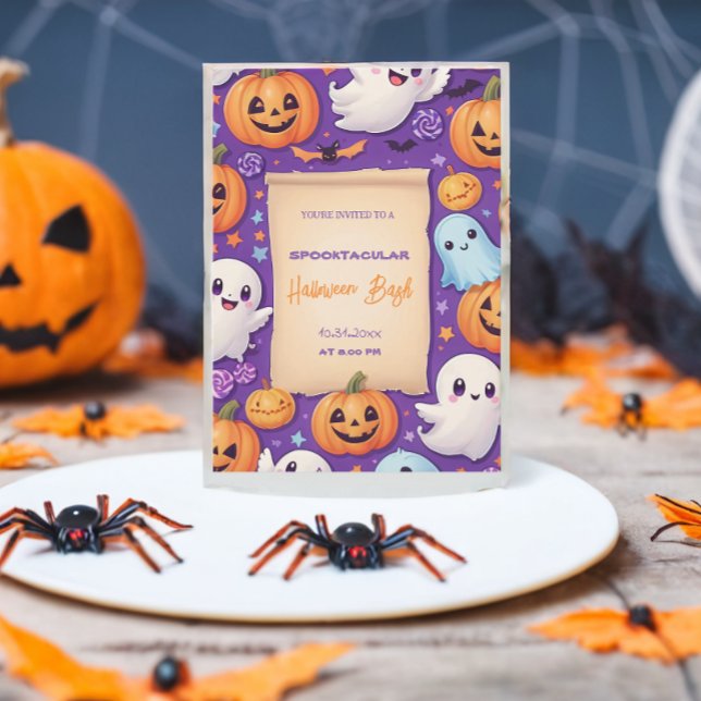 Convite Abóbora-branca Halloween Bash Laranja Roxo (Criador carregado)