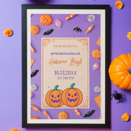 Convite Abóbora-branca Halloween Bash Laranja Roxo