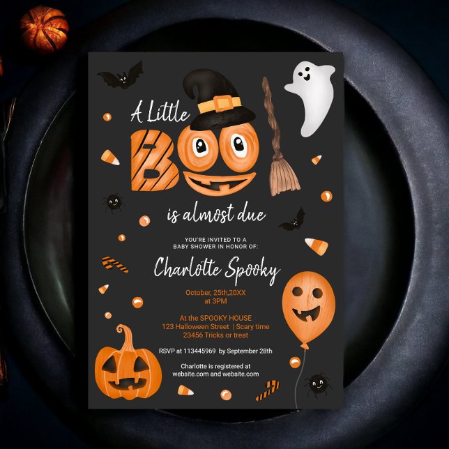Convite Abóbora-branca Pequeno chá de fraldas legal do Hal (Cute pumpkin Halloween little boo cool baby shower Invitation)