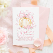 Abóbora com Laço Rosa Chique Baby Shower de Outono