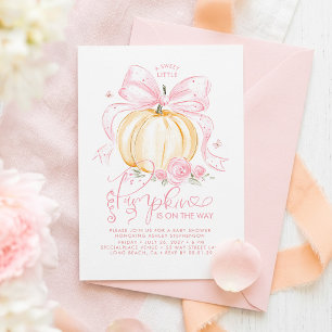 Convite Abóbora com Laço Rosa Chique Baby Shower de Outono