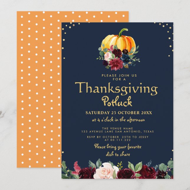 Convite Abóbora-de-água floral Ação de Graças (Frente/Verso)