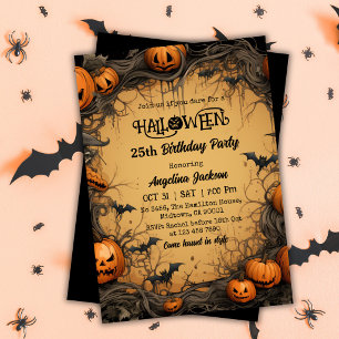 Convite Abóbora de Aniversário de 25 anos de Halloween Vin